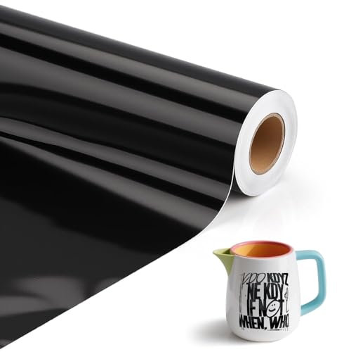 Selbstklebend Vinylfolie Plotter 30.5cm X 500cm Plotterfolie Vinyl Schwarze Glänzend Folie Wasserfeste Selbstklebend Permanente Klebefolie Autofolie Aufkleber Folie für Cricut Silhouette Cameo für Diy