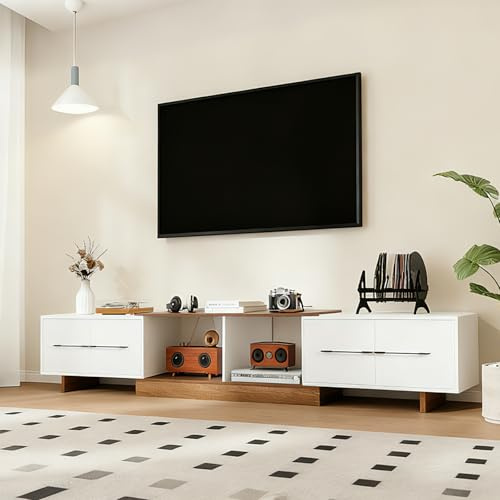 Ausziehbares TV Schrank 190 cm - 260 cm Lang, TV Lowboard mit 4 Schubladen Verstellbare Offene Regale, TV-Board für Fernseher bis zu 120 Zoll, Moderner Fernsehtisch mit Stauraum für Wohnzimmer