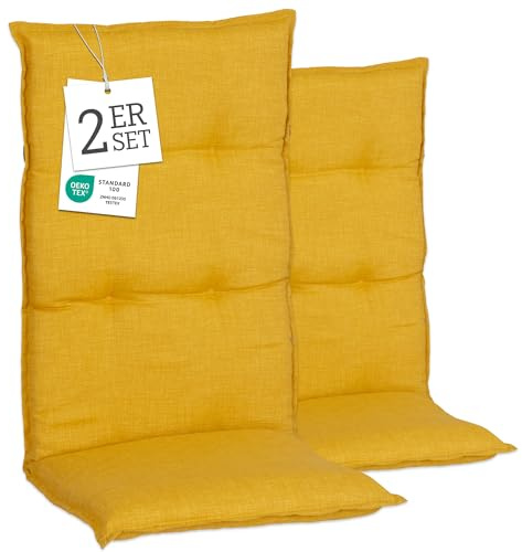 Beo Gartenstuhlauflagen Hochlehner 4er Set Barcelona | Made in EU nach Öko-Tex Standard | Hochlehner Auflagen waschbar | Atmungsaktive Stuhlauflagen Hochlehner mit Blumen in Hell-Blau