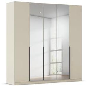Rauch Möbel Alabama, Kleiderschrank, Garderobenschrank, 5-türig, Spiegel, Zubehör Basic, 3 Kleiderstangen, 6 Einlegeböden, Farbe Beige, Griff Grau metallic, 226x229x54cm