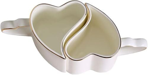 KJHZCE Un par de Tazas de café en Forma de corazón, Tazas de cerámica for Parejas con Detalles Dorados, Taza de té, Taza de Desayuno