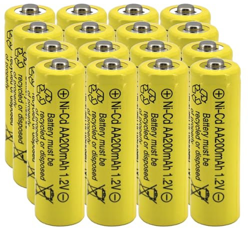 Yibatopow 16 Packs AA 200mAh Ni-CD 1.2V Rechargeable Batteries, Pre Charged Solar Light Batteries Double A for Outdoor Solar Lights