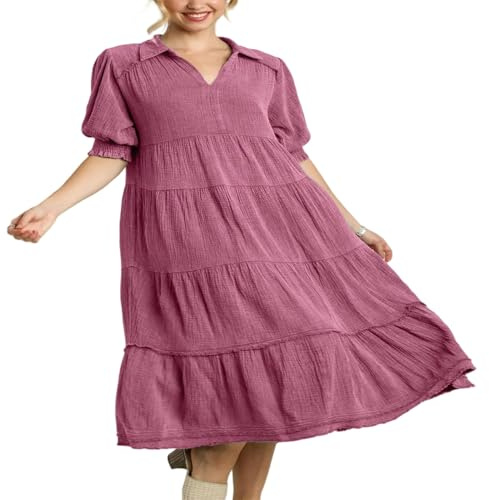 YMXLWHBD Vestito Moda E Confortevole Abito A Strati Maniche Medie Scollo V per Donne-Rosso Viola-s