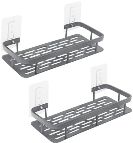 ZYQUES 2PCS Shower Caddy, No Drilling Bathroom Shelves Self Adhesive Shower Shelves Wall Mounted Bathroom Organizer for Toilet Hotel Washroom