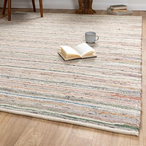 Steffensmeier Handwebteppich Biri | Schurwolle, Mit Fusselstopp, Bunt, handgewebt, Größe: 70x200 cm Wohnzimmer und Schlafzimmer
