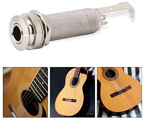 Akozon 1 4 Inch Long Threaded Brass End Pin Output Jack Socket For Electric Guitar Bass Silver (Silver)