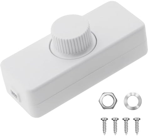 230V LED Dimmer Schalter AC 220-240V/50HZ, Drehbar, 3-100W Dimmschalter, Schnurdimmer Drehschalter 230V für Glühlampen und Dimmbaren LED Lampen (Weiß)