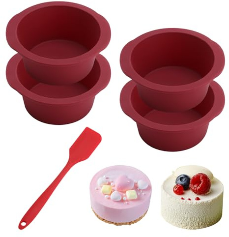 ZRUEWOT Silikon Backform Rund Set 4 Stück Teigschaber BPA-frei Kuchenform Ø12,6cm für Airfryer & Ofen Antihaft Mini Kuchenform für Muffins, Pudding, Torten, Spülmaschinenfest, Hitzebeständig