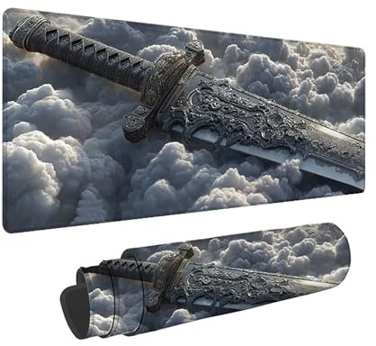 XXL Mouse Mat Grey - Gaming Mouse Pad Sword 1200 x 600 x 3MM - Speed Gaming Mousepad with Non-Slip Rubber Base and Stitched Edge - Office Accessories Washable, Mousemat for Computers, Laptop -2510997
