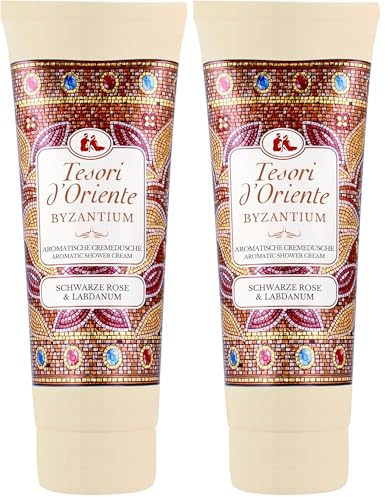 Tesori d'Oriente Cremedusche 'Byzantium' | aromatisches Duschgel mit schwarzer Rose und Labdanum | Duschcreme zur Körperpflege | Ritual für Körper & Sinne | 250ml (Packung mit 2)