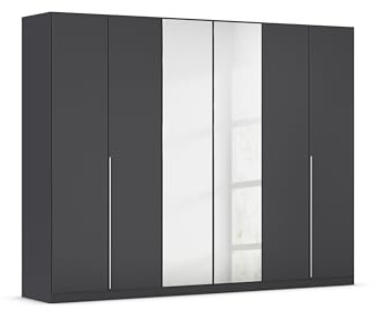 Rauch Möbel Alabama, Kleiderschrank, Farbe Grau metallic, Breite 271 cm | Schrank, 6-türig, mit Spiegel, Zubehör Premium, für Schlafzimmer, Kinderzimmer, Homeoffice, Gästezimmer, Garderobe, Flur