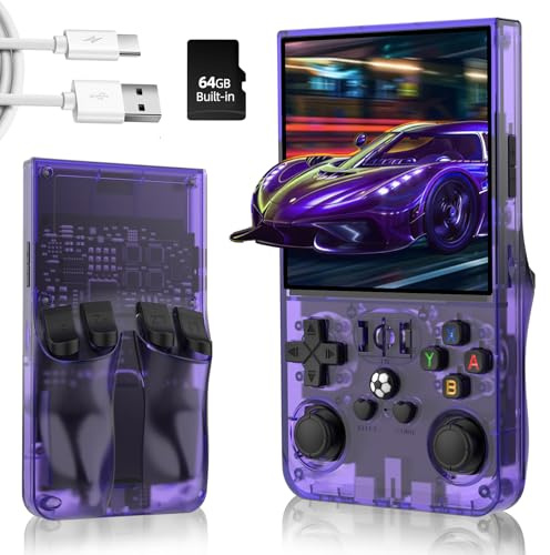 R36MAX Retro Handheld Game Console with 4.0 Inch IPS HD Screen, Linux System, 4000mAh Long Battery, 64GB Built-in 18000+ Classic Games, Portable Mini Console for Teens Adults