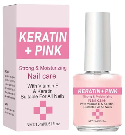Keratin Nail Strengthener - 15ml Pink Nail Polish For Damaged & Weak Nails - Keratin Vitamins E Nail & Cuticle Oil - Extra Strong & Long Lasting Nail Hardener for Weak Thin Peeling Nails