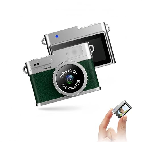 Retro Mini Camera Keyring, 8MP Digital Camera Image Stabilization, 0.96 Inch HD LCD, USB, 32 GB Free, Gift (Retro, Green)