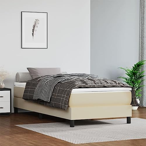 THOYTOUI 3-TLG. Set Modernes Boxspringbett Creme - Bettgestell mit Matratze & Matratzenauflage für Gemütliche Familienabende im Schlafzimmer