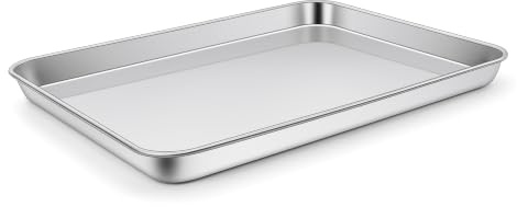 Joyfair Bandeja para horno, bandeja grande de acero inoxidable, 40,5 x 30,5 x 2,5 cm, bandeja rectangular para horno para hornear, asar, servir, no tóxica y saludable, apta para lavavajillas