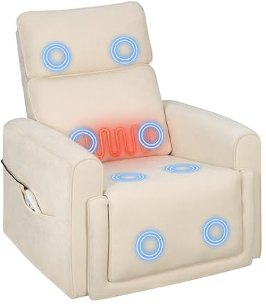 WOLTU Relaxsessel elektrisch, Fernsehsessel mit Liegefunktion, Beige | mit Wärmefunktion Massagefunktion, weicher Kopfstütze 2 Seitentaschen, bis 150 kg, aus Chenille, für Wohnzimmer Schlafzimmer