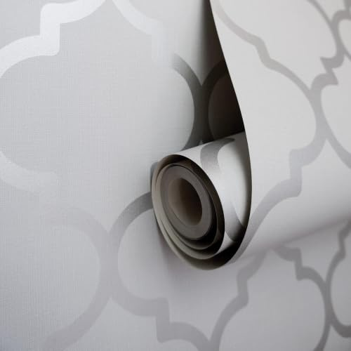 SOPHIE LAURENCE Grey Silver Trellis Wallpaper Geometric Subtle Textured Metallic Shimmer Feature Wall Living Room, Bedroom, Hallway, Office Full Roll 10m x 0.53m