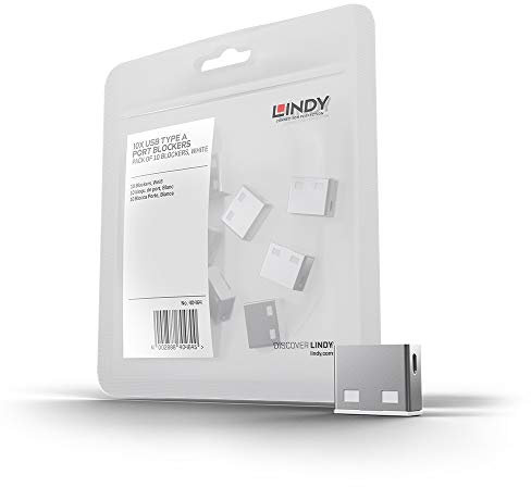 LINDY 40464 - Bloqueador de puertos USB (sin llave), pack de 10 bloqueadores, color blanco
