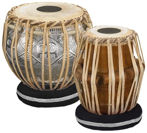 Meinl Percussion Tabla Set with Chrome Plated Copper Bayan and Mahogany Dayan-MADE IN INDIA-Equipped with Goat Skin Heads, Nylon Thongs and Soft Ring Pads