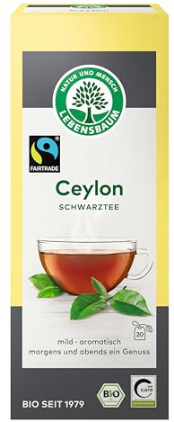 Lebensbaum Ceylon, 20 Beutel x 2g Schwarztee mit mild-aromatischem Geschmack, harmonischer Schwarzer Tee aus Sri Lankas Bergen, 100% Bio