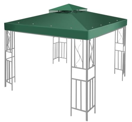 Flexzion Ersatz-Überdachung für Pavillon, Zweistufig mit glatter Kante, Polyester, UV30, wasserfest, für Garten, Terrasse, Pavillon, Sonnenschutz, 3 x 3 m, Grün