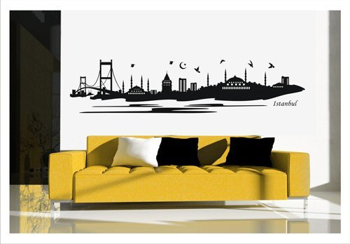 biseler Wandtattoo Wandaufkleber Istanbul Skyline Türkei Wandsticker Türkiye Aufkleber (Schwarz, 120 cm x 28 cm)