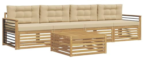 vidaXL Outdoor-Sofagarnitur 5 pcs Weiß und Beige Massivholz Akazie, Gartenmöbel, Moderne Sitzgruppe, L-förmiges Sofa für Terrasse, relaxen im Lounge-Stil