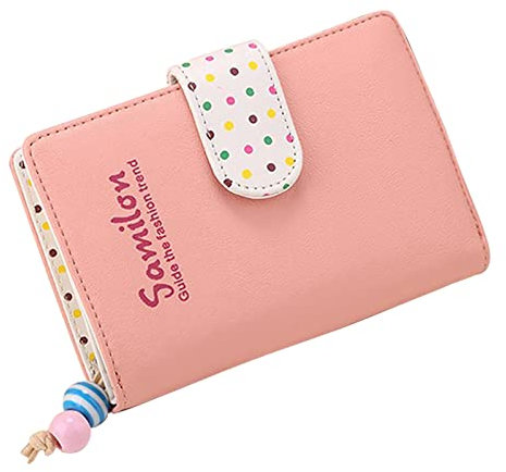 EQLEF Niedliche mehrschichtige Geldbörse, Rosa, für Geld, Schlüsselkarte etc., innen mit farbigem Punktmuster, für Mädchen, Pink, 11.8cm x 9.5cm x 3cm, Klassisch