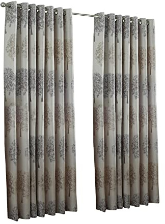 Riva Home Paoletti Oakdale Tree Motif Eyelet Curtain Pair - Silver - 117x183cm