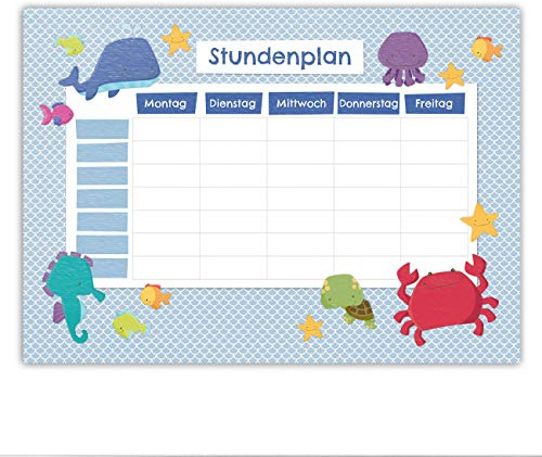 Papierdrachen Stundenplan DIN A4 Block - Motiv Meerestiere - beschreibbar und ideal als Geschenk für die Schule - Terminkalender und Wochenplan - von Papierdrachen