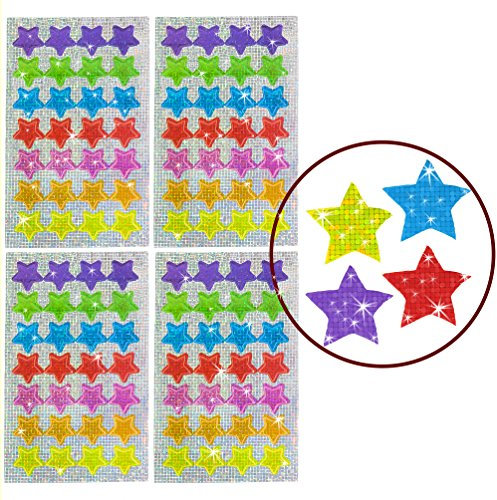 Oblique-Unique® - 112 x Glitzer Sticker Sterne bunt - Regenbogen Sticker für Kinder