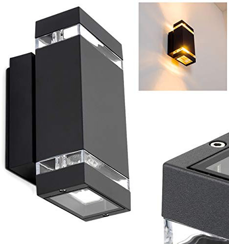 Außen-Wandleuchte Edevik 2-flammig - Alu Wandlampe in Schwarz - stylische Fassadenlampe mit Up and Down Effekt - Wandlampe für die Terrasse - Veranda - Hof-Lampe Grau