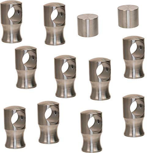 2 Endkappen und 10 Seilträger Edelstahl matt für 30mm Handlaufseil