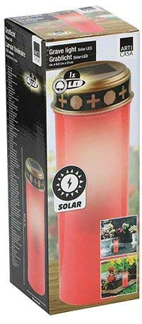 EDCO Lumino votivo a LED con Pannello Solare, Senza Fiamma, con Effetto tremolante, Resistente alle intemperie Altezza 21 cm