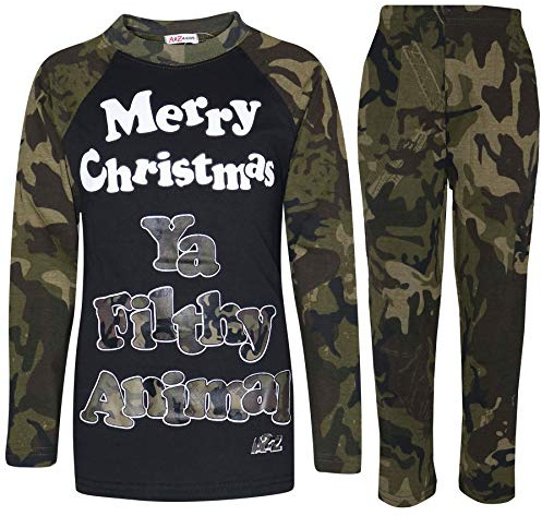 A2Z 4 Kids Girls Boys PJ's YA Filthy Printed Christmas Pyjamas - PJS Camo Ya Filthy Green 7-8