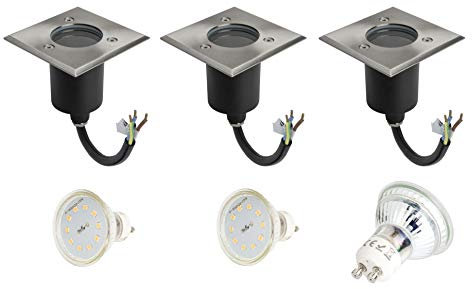 3er Set Alfa K 230Volt GU10 Bodenleuchte IP67 mit GU10 5W LED LED befahrbar Edelstahl Rostfrei Gehwegbeleuchtung Gartenbeleuchtung (Kaltweiß)