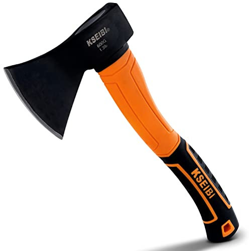 KSEIBI Ascia in legno, piccola accetta da campeggio per spaccare e accendere il legno, lama in acciaio forgiato con manico antiscivolo e riduzione degli urti, grandi assi e accetti (moderna)