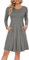 AUSELILY Damen Langarm Plissee Loose Swing Freizeitkleid mit knielangen Taschen Hellgrau XXL