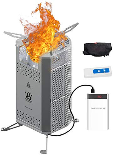 Réchaud à bois portable haute efficacité sans fumée avec ventilateur alimenté par USB pour randonnée, randonnée, alpinisme et préparation d'urgence