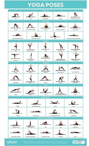 Vive Yoga Poster - Poses for Beginners and Experts - Mat Exercise Home Gym Workout Accessories Set- Double Sided Laminated Flow Chart Accessory - Instructional Guided Routine - for Women, Men