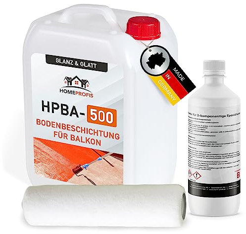 Home Profis® glänzender Balkonboden inkl. Walze (25m²) | Über 30 Farben | Beton, Estrich & Fliesen | Flüssigkunststoff Außen | 2K Epoxidharz Bodenbeschichtung | RAL 9016 Verkehrsweiß | HPBA-500