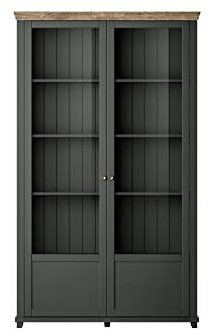 Furniture24 Vitrine Evora 13 mit 2 Türen und 8 Einlegeboden, Grün, Landhaus möbel, Wohnzimmerschrank, Vitrinenschrank (ohne Beleuchtung)