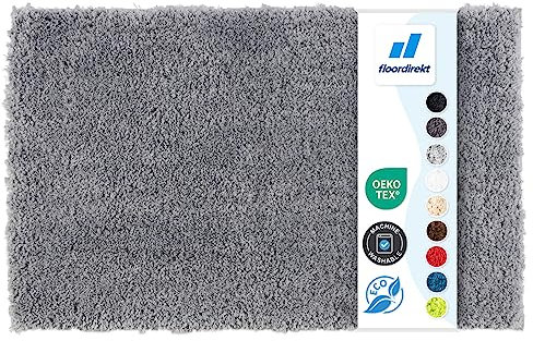 Floordirekt Badematte Sky - Badezimmerteppich - Weicher, dichter Hochflor - Rutschhemmend & Schnell trocknend - Geeignet für Fußbodenheizung - Eckig & Rund (80 x 150 cm, Silbergrau)