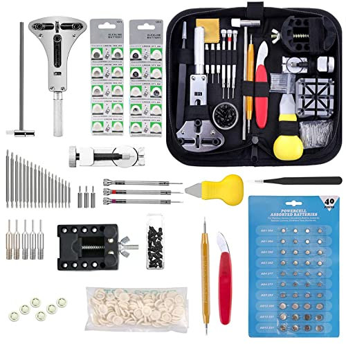 Watch Repair Kit 342pcs Professional Watch Battery Replacement Tool Watch Band Link Remover Spring Bar Tool Kit with Bag,Watch Batteries Kit,Finger Protectors and Manual