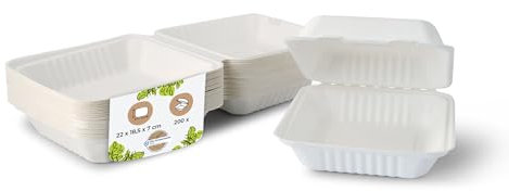 BIOZOYG Burgerbox aus Zuckerrohr mit angrenzendem Deckel I 200 Stück kompostierbare Bagasse Snack-Verpackung - biologisch abbaubar I Sandwich-Menübox quadratisch I to go 22 x 18,5 x 7 cm