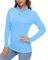 KEFITEVD Sportoberteil Sonnenschutz Langarm Outdoor Laufshirt Stehkragen 1/4 Zip Unifarben SPF50+ Poloshirt Leicht Dünn Sommershirt Wasserfallblau