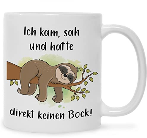 Bedruckte Tasse Mit Spruch - Ich Kam, Sah Und Hatte Direkt Keinen Bock - Lustiges Geschenk für Mama Papa - Geburtstag, Weihnachten, Valentinstag - für Sie & Ihn - Farbe: Weiß