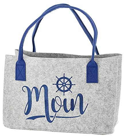 Cepewa Filztasche Aufdruck Moin maritimer Look │ Filz 40x26x26,5cm Henkel │ Shopper Stickerei Strandtasche (1 x Filztasche Moin)