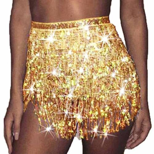Ushiny Sparkle Paillette Fringe Mini Röcke Sparkly Tassel Rave Kostüm Festvial Shorts für Damen